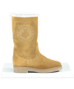 Bally Brown Tan Suede Shearling Logo Boots UK 3 / 3.5 
