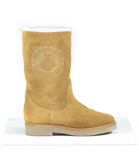 Bally Brown Tan Suede Shearling Logo Boots UK 3 / 3.5 
