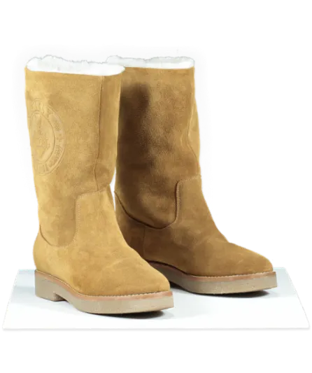 Bally Brown Tan Suede Shearling Logo Boots UK 3 / 3.5 
