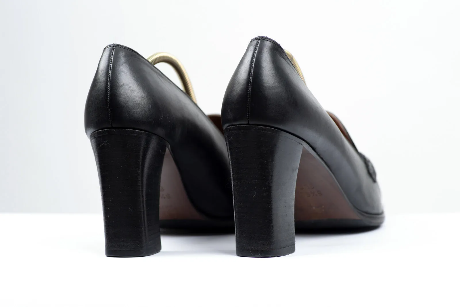 Bally Swiss Made Black Leather Angled Square Toe Pumps, US 9/ UK 6.5