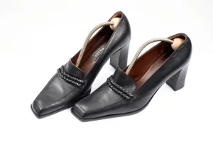 Bally Swiss Made Black Leather Angled Square Toe Pumps, US 9/ UK 6.5