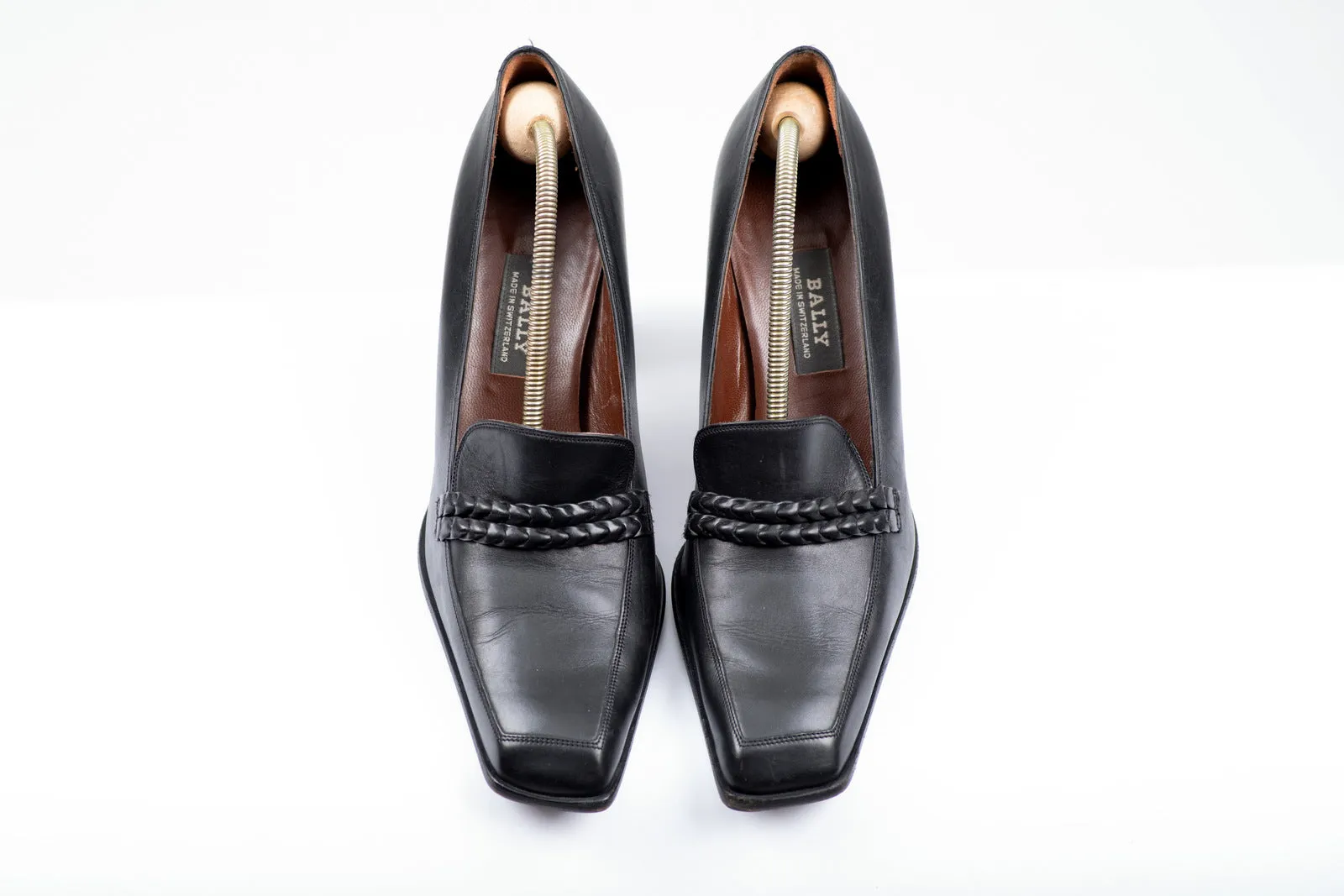 Bally Swiss Made Black Leather Angled Square Toe Pumps, US 9/ UK 6.5