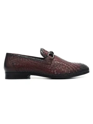 Burgundy Mat Textured Loafers