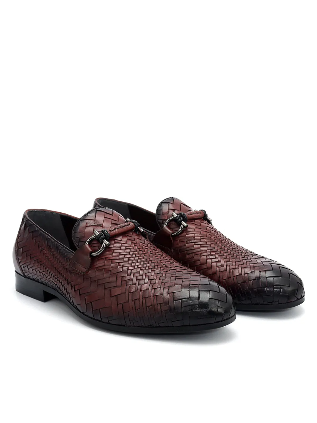 Burgundy Mat Textured Loafers