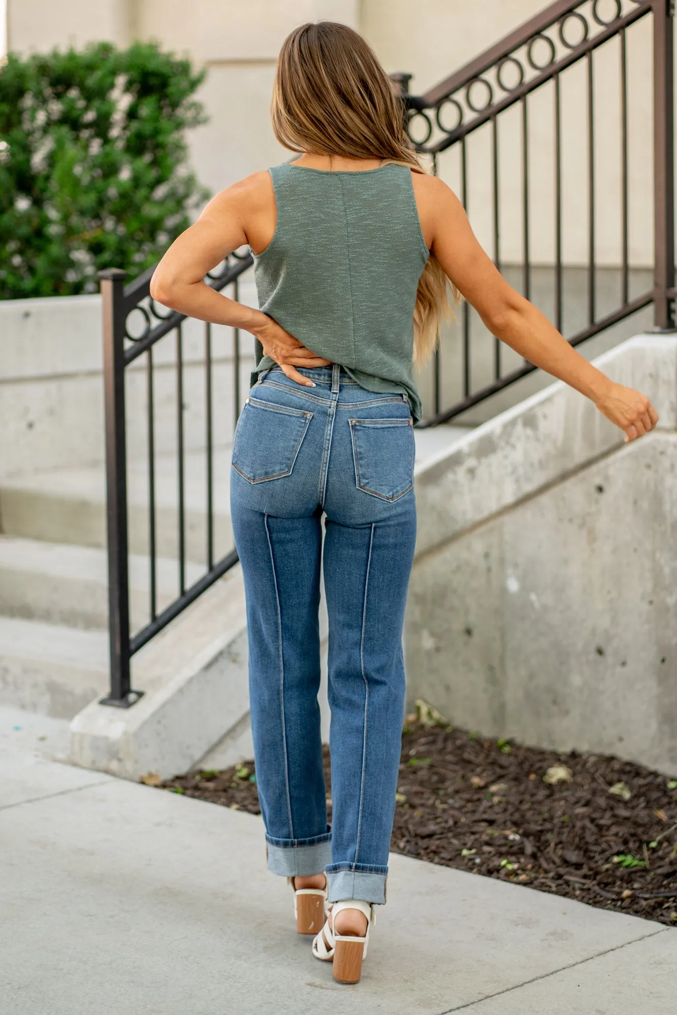 Carefree Cuffed High Rise Straight Leg Regular & Plus Sizes
