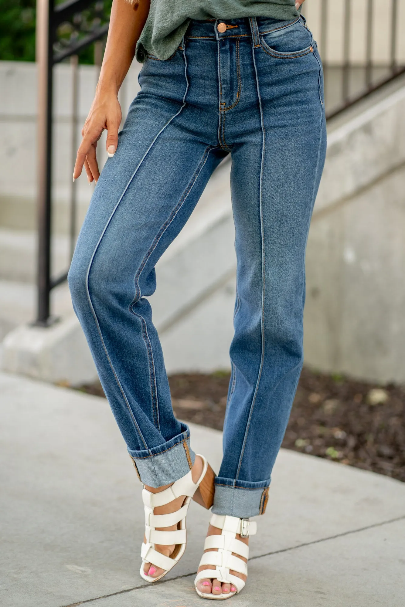 Carefree Cuffed High Rise Straight Leg Regular & Plus Sizes