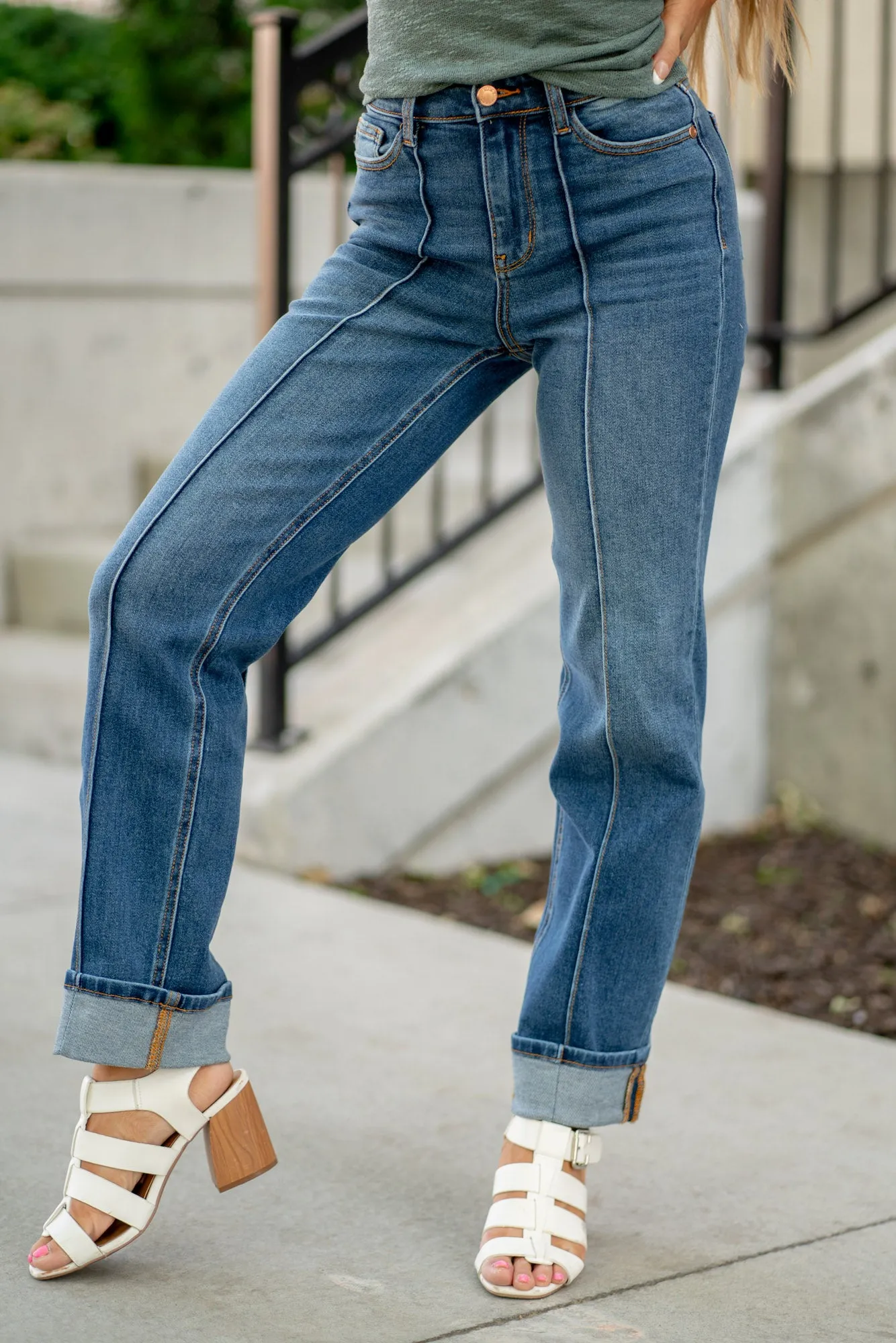 Carefree Cuffed High Rise Straight Leg Regular & Plus Sizes