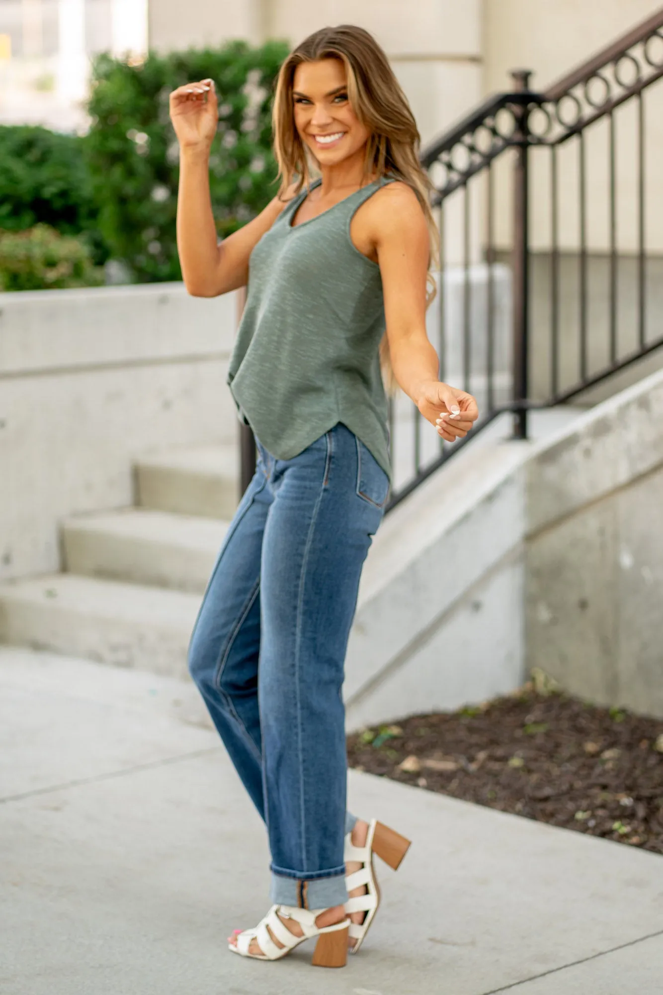 Carefree Cuffed High Rise Straight Leg Regular & Plus Sizes