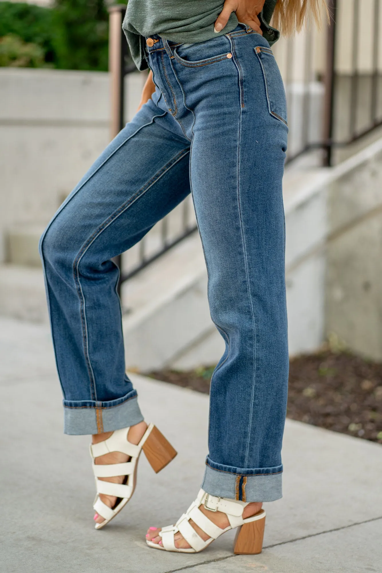 Carefree Cuffed High Rise Straight Leg Regular & Plus Sizes