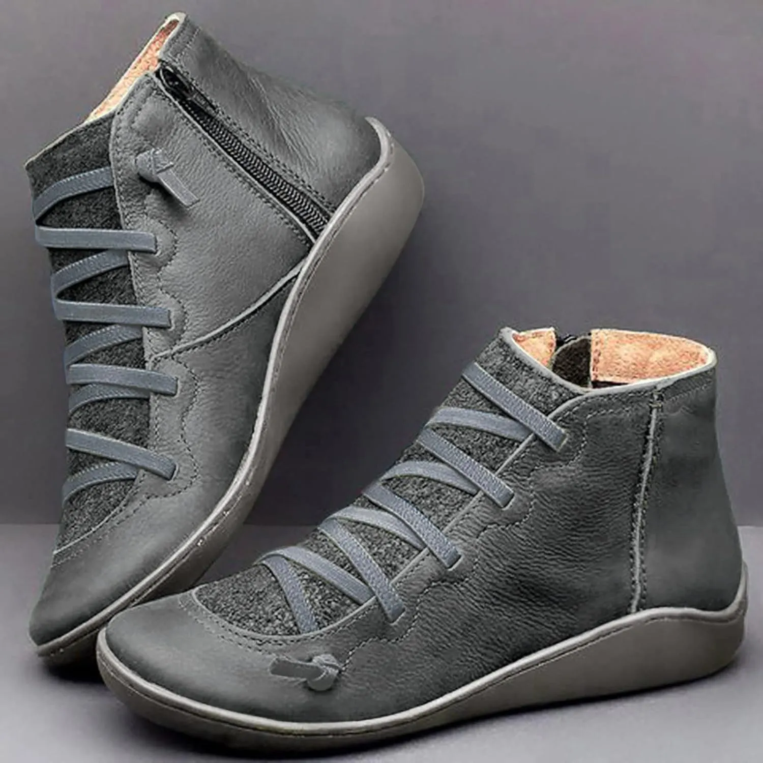 Cathalem Booties for Women Cut out Dress Casual Booties Casual Slip On Loafers Pointed Toe Chunky Block Low Heel Shoes