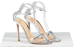 Gianvito Rossi Metallic Silver Leather And Pvc Heeled Sandals UK 6 EU 39 