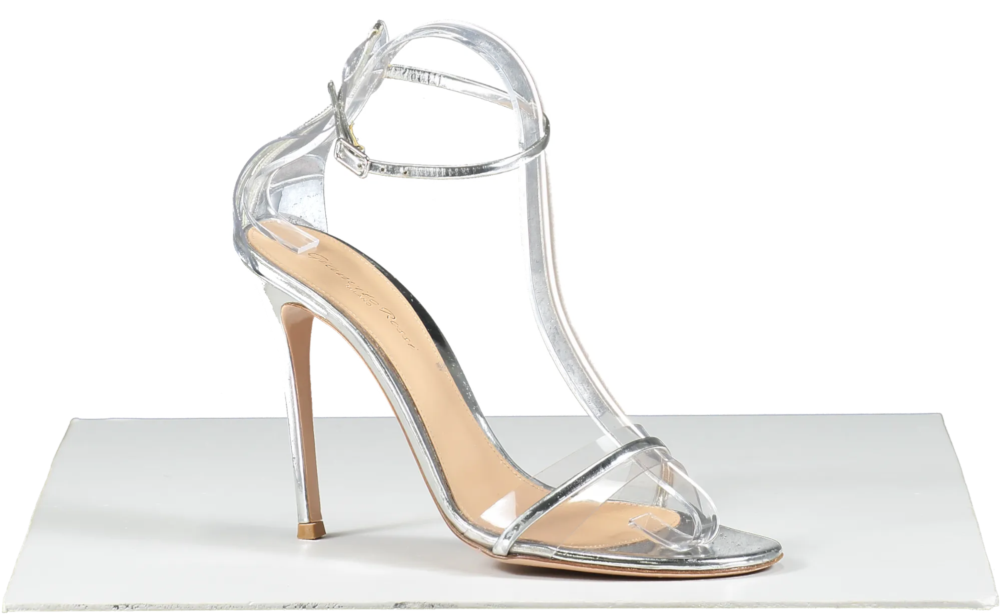 Gianvito Rossi Metallic Silver Leather And Pvc Heeled Sandals UK 6 EU 39 