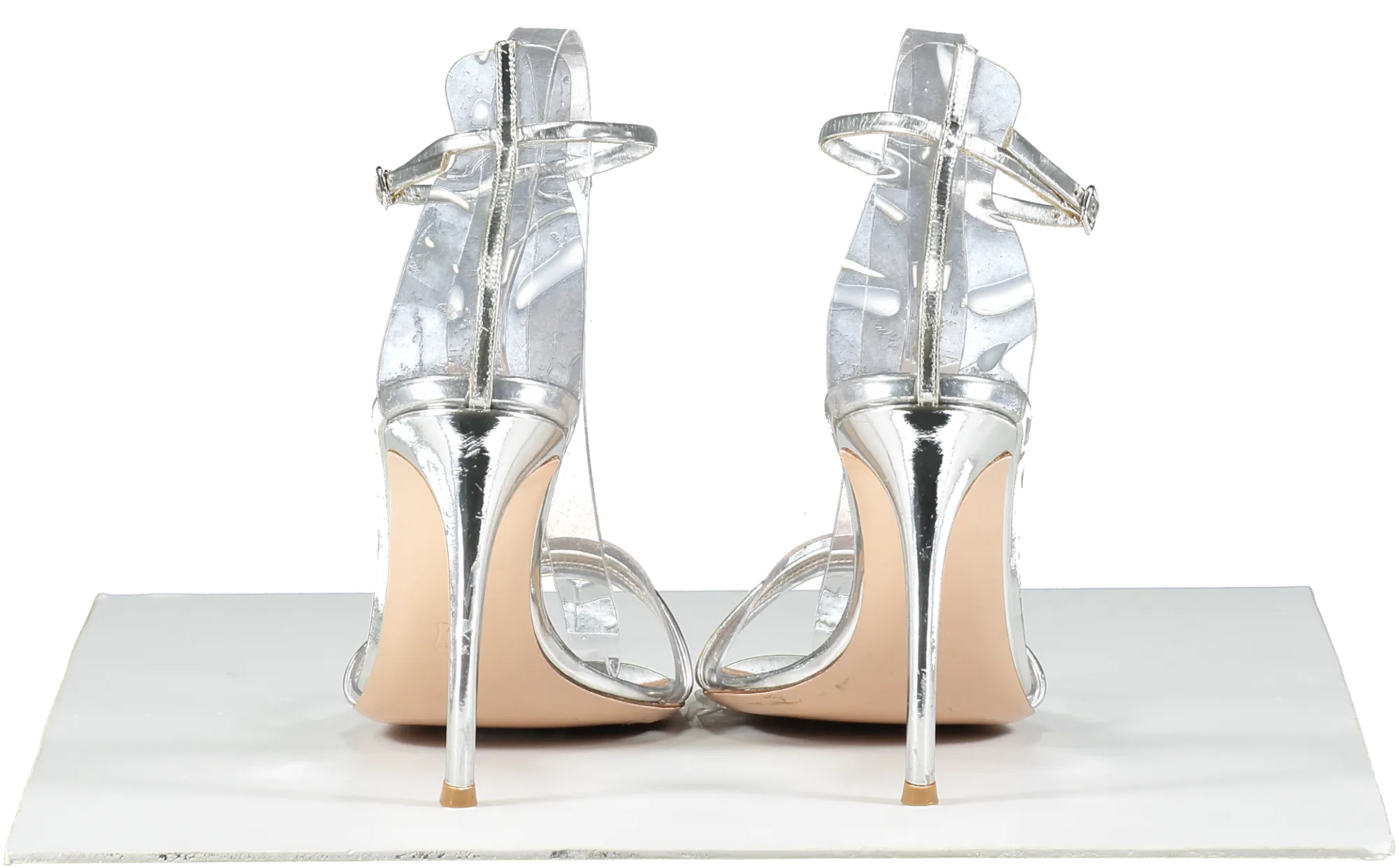 Gianvito Rossi Metallic Silver Leather And Pvc Heeled Sandals UK 6 EU 39 