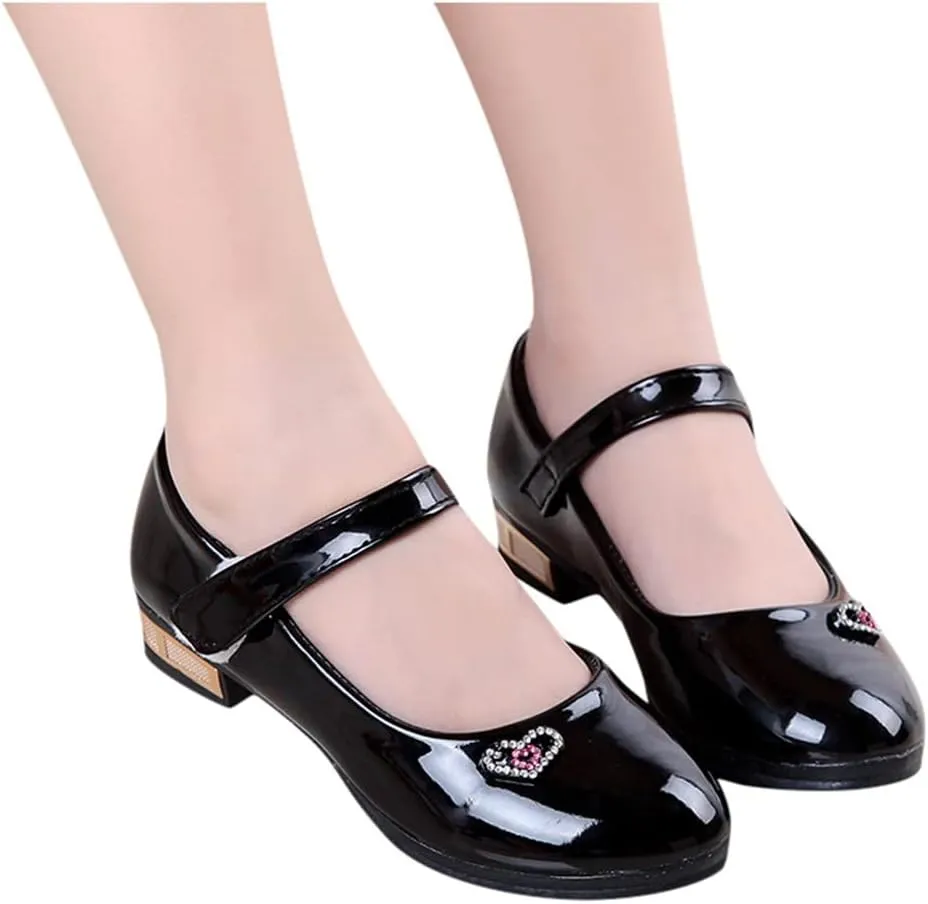 Girls Low Heel Dress Shoes Girls Pumps Mary Jane Shoes with Ankle Strap Dress Shoes for School Wedding Party