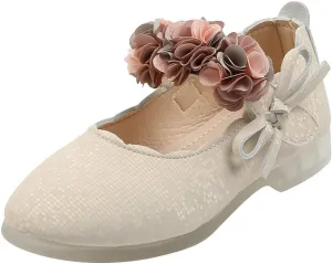 Girls Mary Jane Dress Shoes Flowers Strap Bows Flower Girl Wedding Low Heels Little Girls Low Heel Pump Shoes