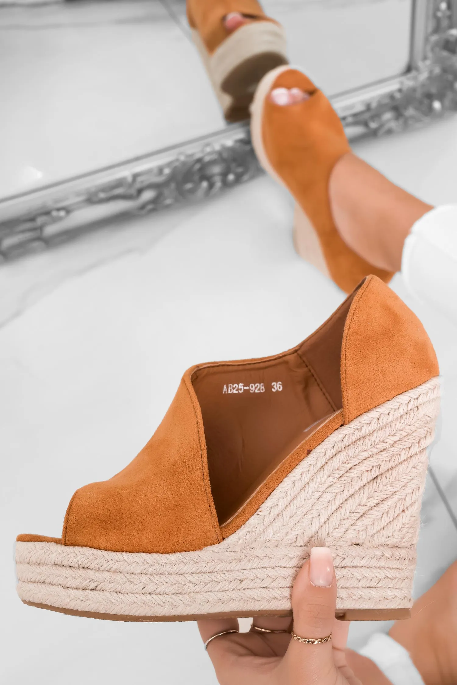 JOLIE - Espadrilles camel con zeppa in corda