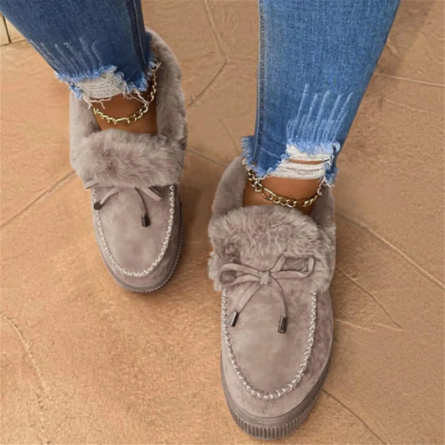 Lausiuoe Winter Fashion Boots For Women 2024 Snow Boots Fur Lined Warm Fuzzy booties Casual Slip On Comfortable Loafers Shoes