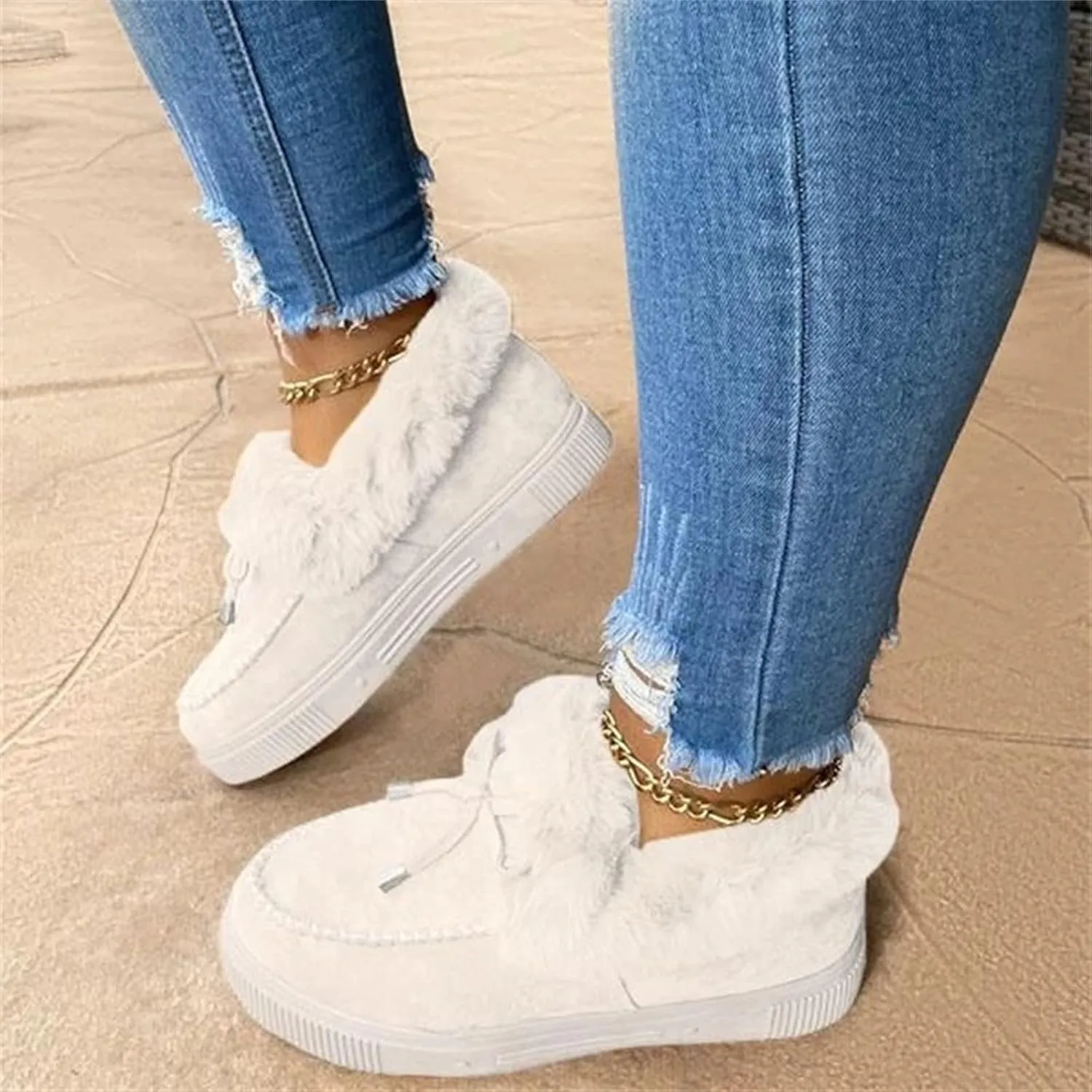 Lausiuoe Winter Fashion Boots For Women 2024 Snow Boots Winter Shoes with Fur Lined Warm Slip On Casual Fuzzy Ankle Booties