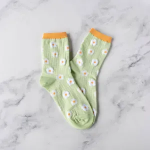 Lime Spring Blooming Flower Socks