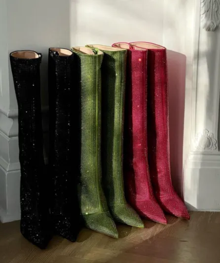 liu-jo X Leonie Hanne Black Knee-high Rhinestone Boots UK 6 EU 39 