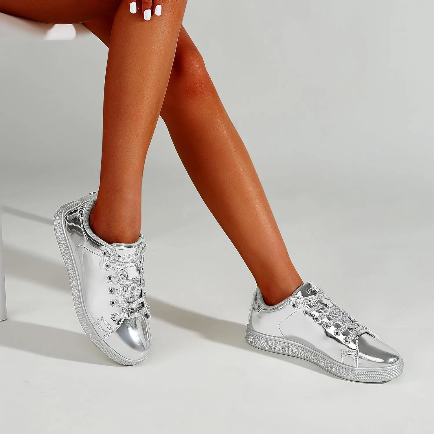 LUCKY STEP Glitter Sneakers Lace up | Fashion Sneakers | Sparkly Shoes for Women