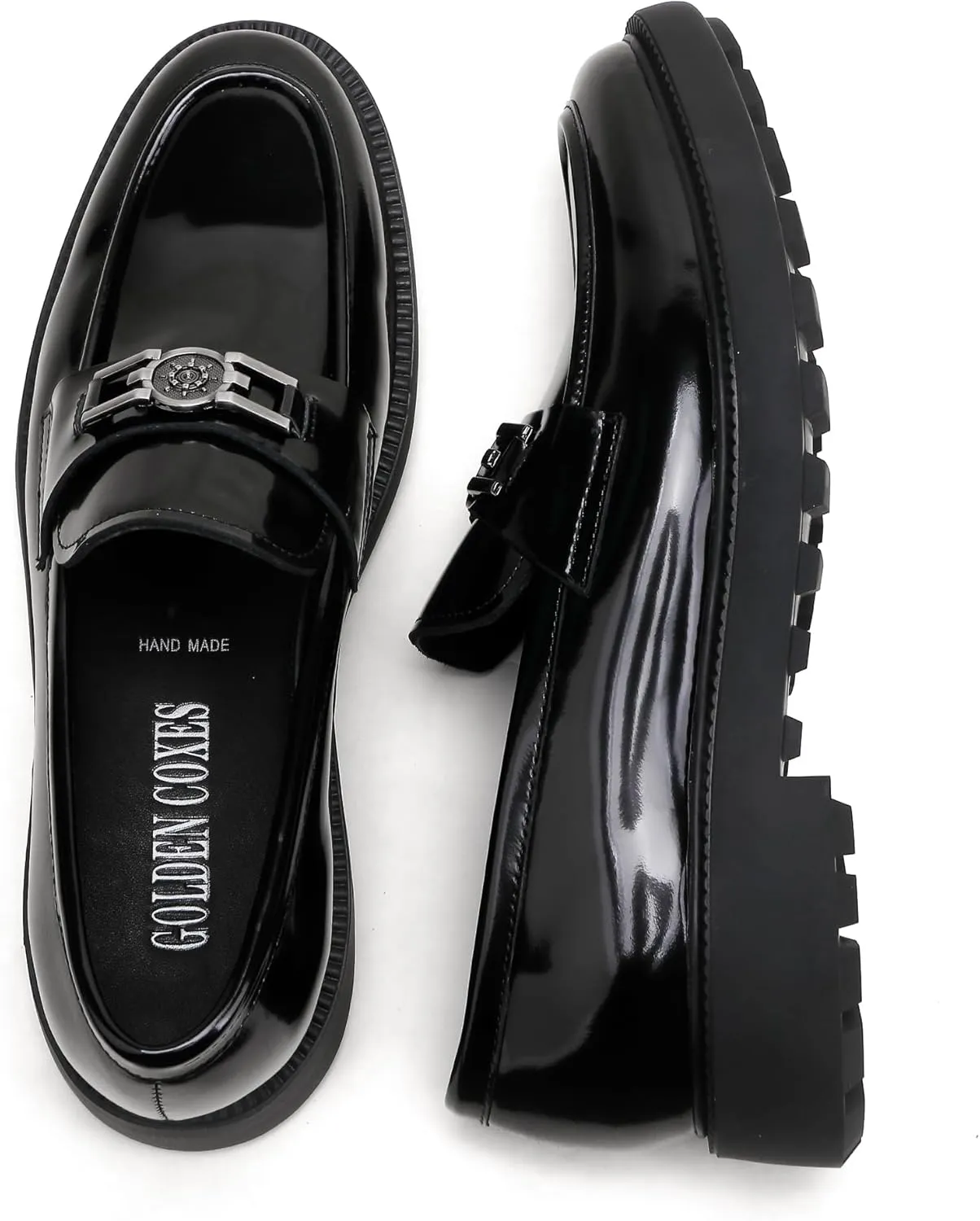 Mens Casual Leather Black Dress Loafer Shoes, Fashion Classic Buckle Slip-on Penny Party Shoes Wedding Loafers for Mens