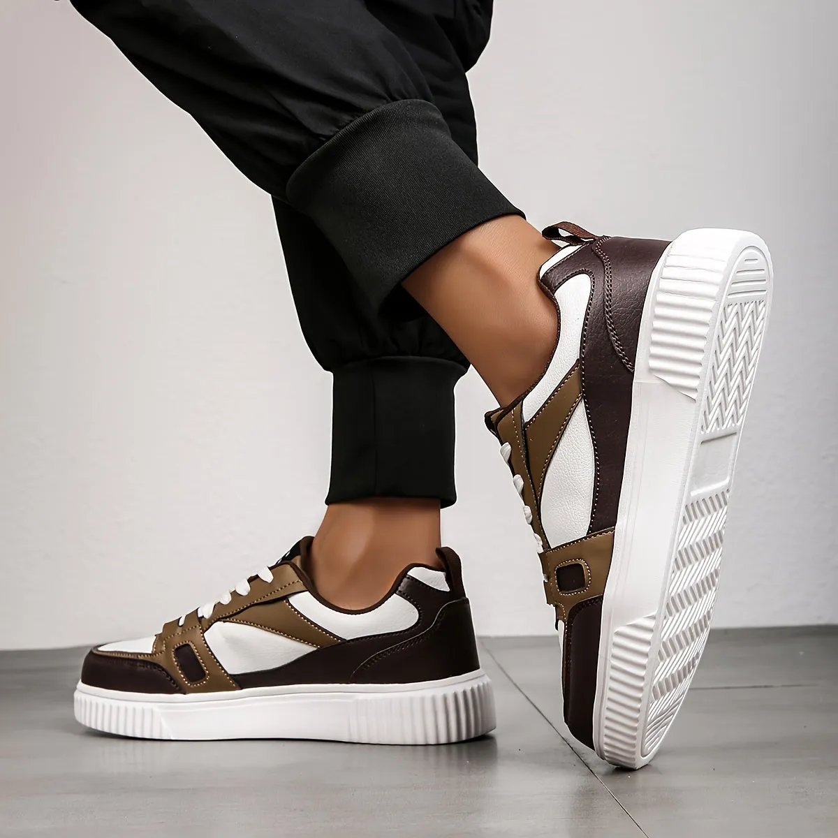 Mens Trendy PU Leather Skateboard Shoes  NonSlip Sneakers