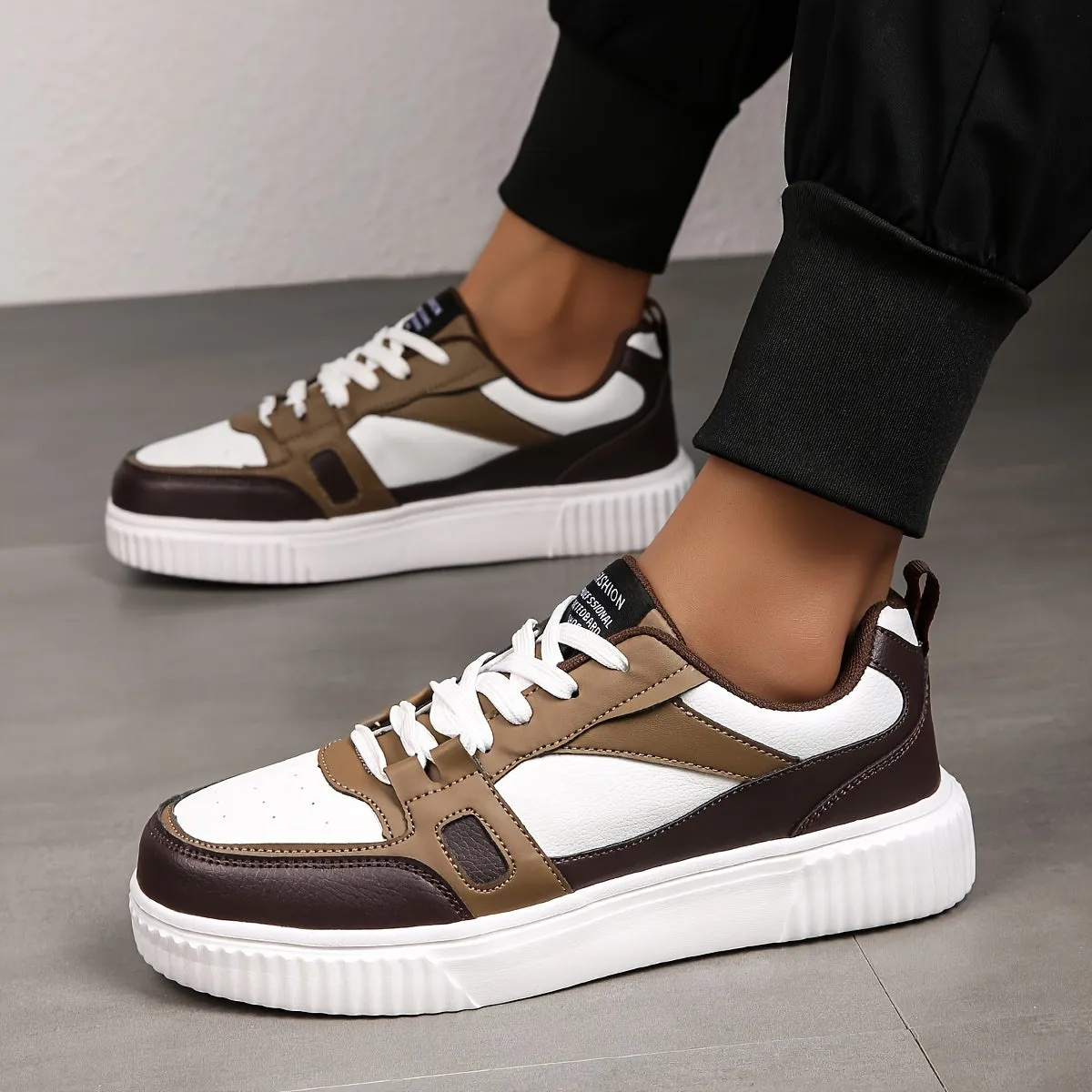 Mens Trendy PU Leather Skateboard Shoes  NonSlip Sneakers