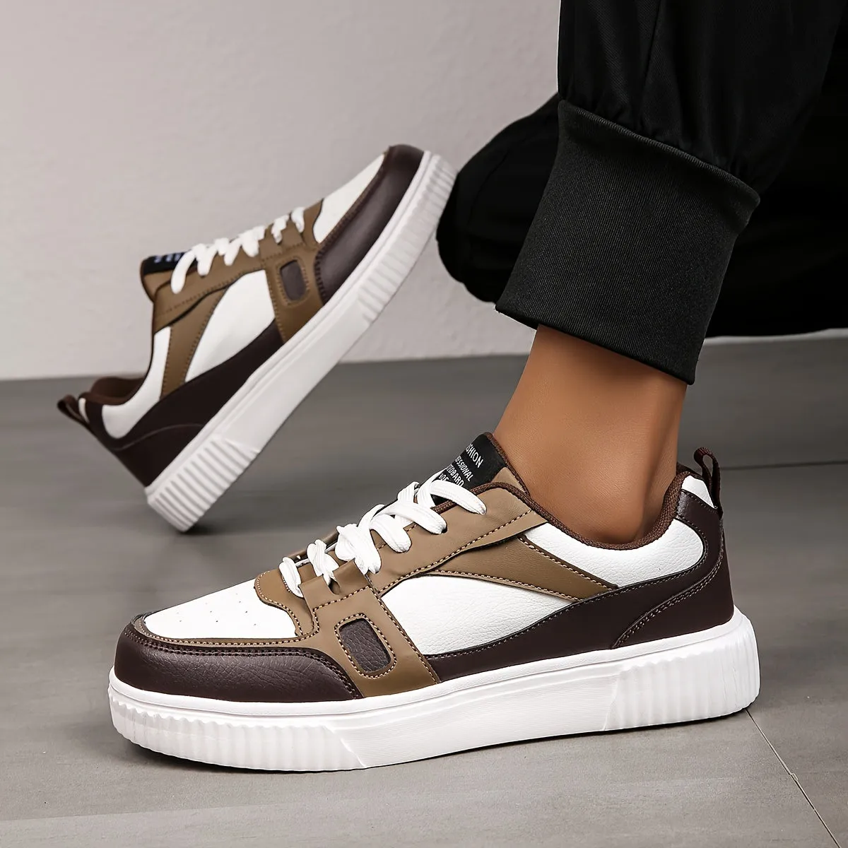 Mens Trendy PU Leather Skateboard Shoes  NonSlip Sneakers