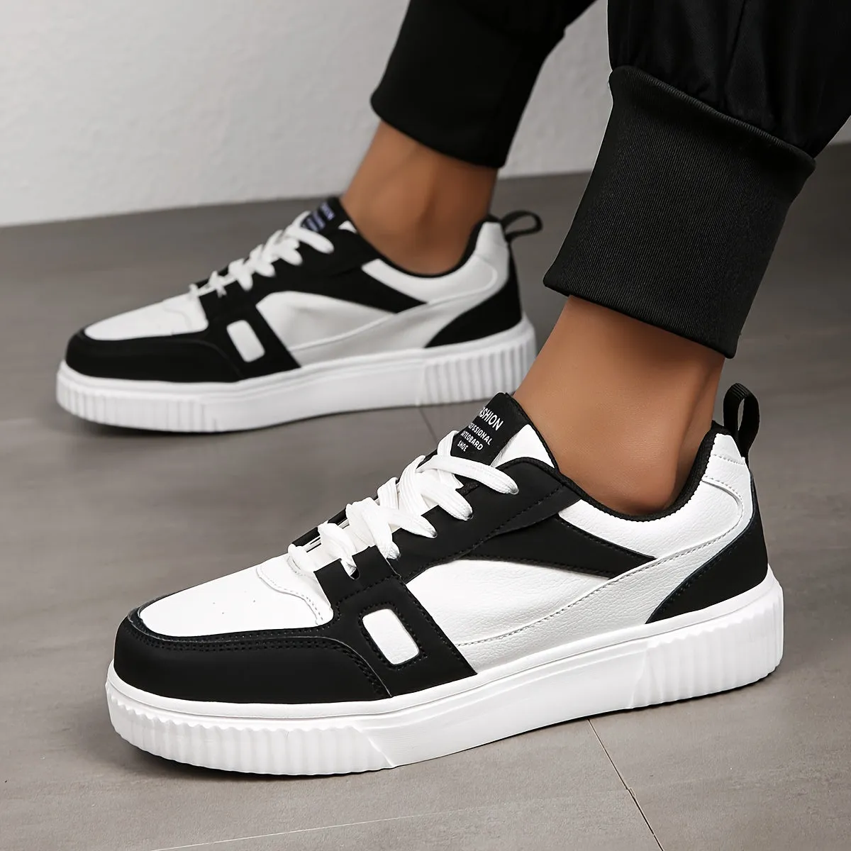 Mens Trendy PU Leather Skateboard Shoes  NonSlip Sneakers