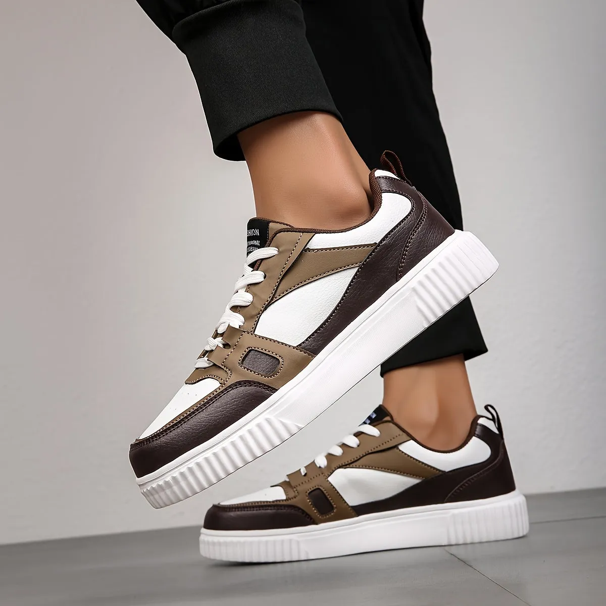 Mens Trendy PU Leather Skateboard Shoes  NonSlip Sneakers