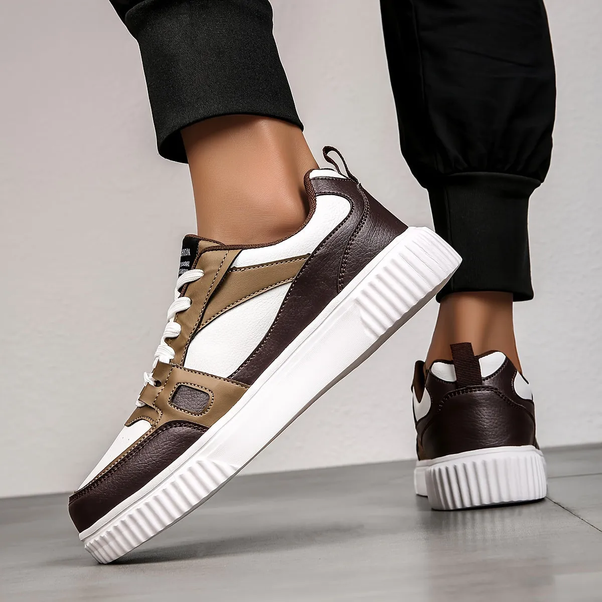 Mens Trendy PU Leather Skateboard Shoes  NonSlip Sneakers