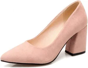 MIOKE Women's Fashion Chunky High Block Heel Pumps Pointed Toe Slip On Comfort Work Office Dress Shoes