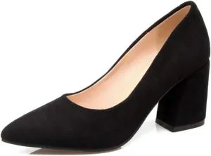 MIOKE Women's Fashion Chunky High Block Heel Pumps Pointed Toe Slip On Comfort Work Office Dress Shoes
