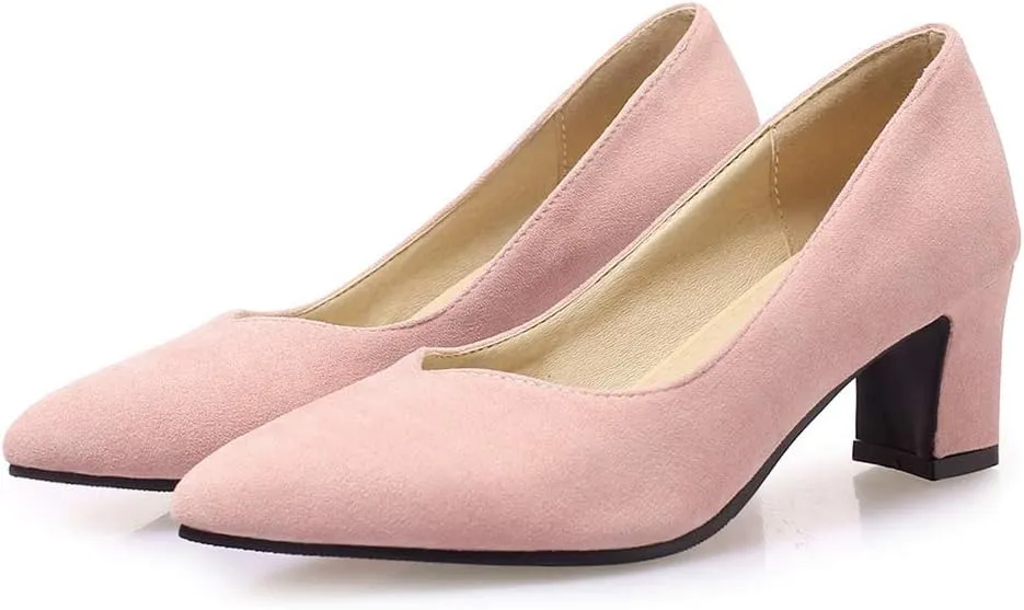 MIOKE Women's Fashion Chunky High Block Heel Pumps Pointed Toe Slip On Comfort Work Office Dress Shoes