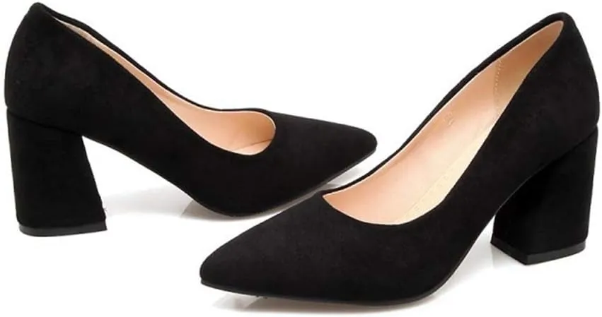 MIOKE Women's Fashion Chunky High Block Heel Pumps Pointed Toe Slip On Comfort Work Office Dress Shoes