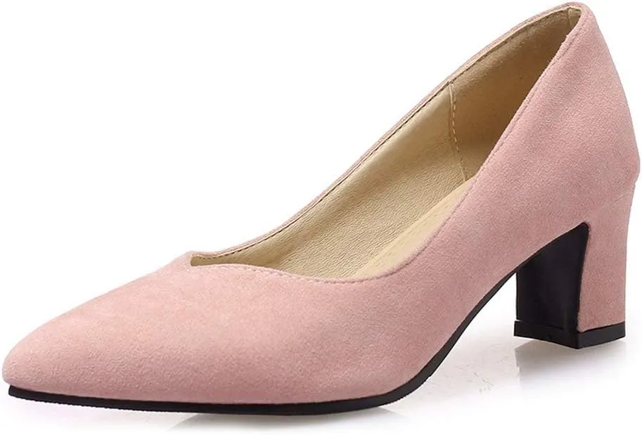 MIOKE Women's Fashion Chunky High Block Heel Pumps Pointed Toe Slip On Comfort Work Office Dress Shoes
