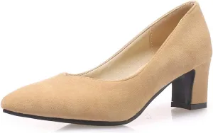 MIOKE Women's Fashion Chunky High Block Heel Pumps Pointed Toe Slip On Comfort Work Office Dress Shoes