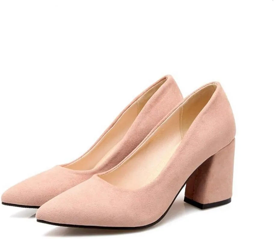MIOKE Women's Fashion Chunky High Block Heel Pumps Pointed Toe Slip On Comfort Work Office Dress Shoes