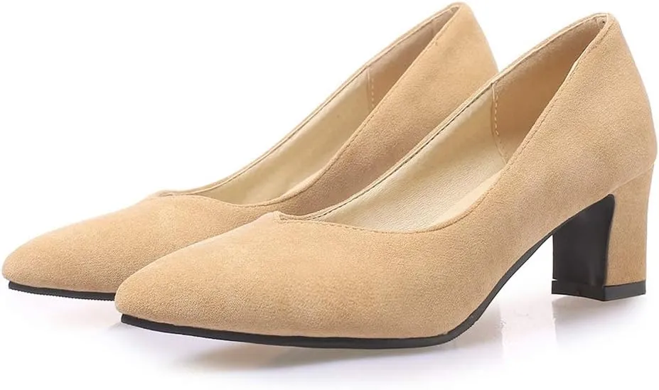 MIOKE Women's Fashion Chunky High Block Heel Pumps Pointed Toe Slip On Comfort Work Office Dress Shoes