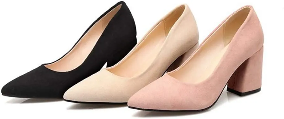MIOKE Women's Fashion Chunky High Block Heel Pumps Pointed Toe Slip On Comfort Work Office Dress Shoes