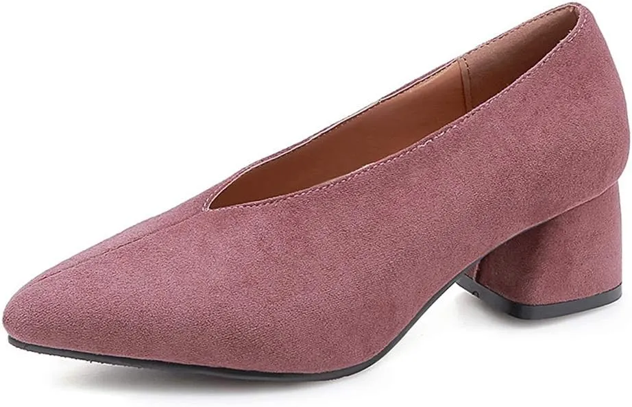 MIOKE Women's Fashion Chunky Mid Block Heel Pumps Pointed Toe Comfort Slip On Work Office Dress Shoes