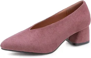 MIOKE Women's Fashion Chunky Mid Block Heel Pumps Pointed Toe Comfort Slip On Work Office Dress Shoes