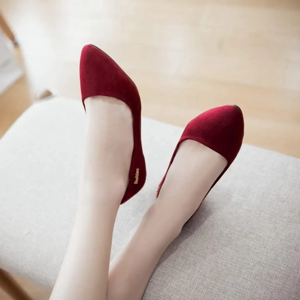 MIOKE Women's Pointed Toe Comfort Kitten Low Heel Pumps Suede Slip On Loafer Casual Daily Office Dress Shoes