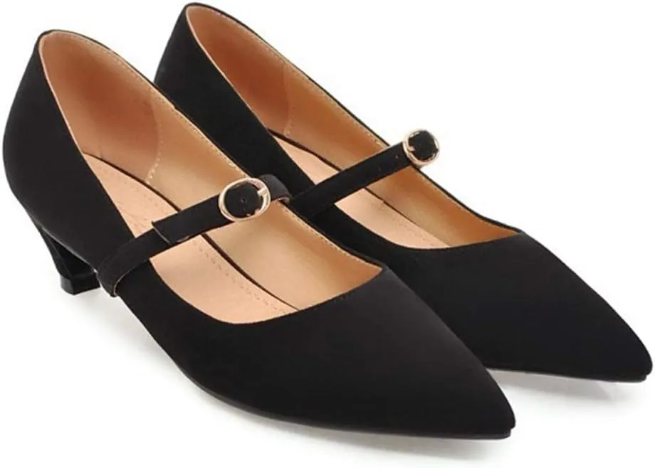 MIOKE Women's Pointed Toe Comfort Low Kitten Heels Pumps Slip On Suede Daily Office Mary Jane Dress Shoes