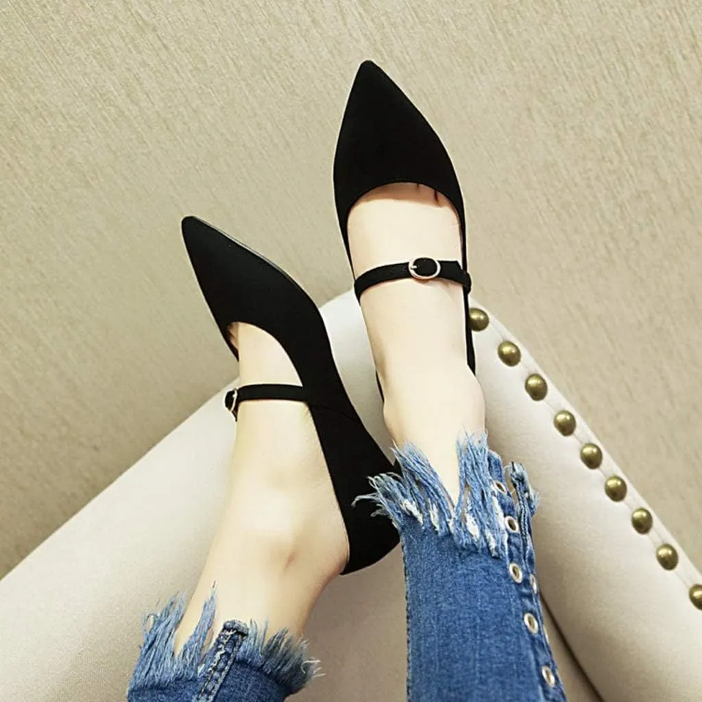 MIOKE Women's Pointed Toe Comfort Low Kitten Heels Pumps Slip On Suede Daily Office Mary Jane Dress Shoes