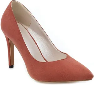 MIOKE Women's Pointed Toe Kitten Mid Heel Pumps Suede Slip On Comfort Stilettos Work Office Dress Shoes
