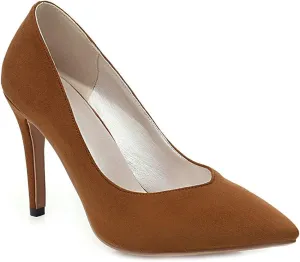 MIOKE Women's Pointed Toe Kitten Mid Heel Pumps Suede Slip On Comfort Stilettos Work Office Dress Shoes