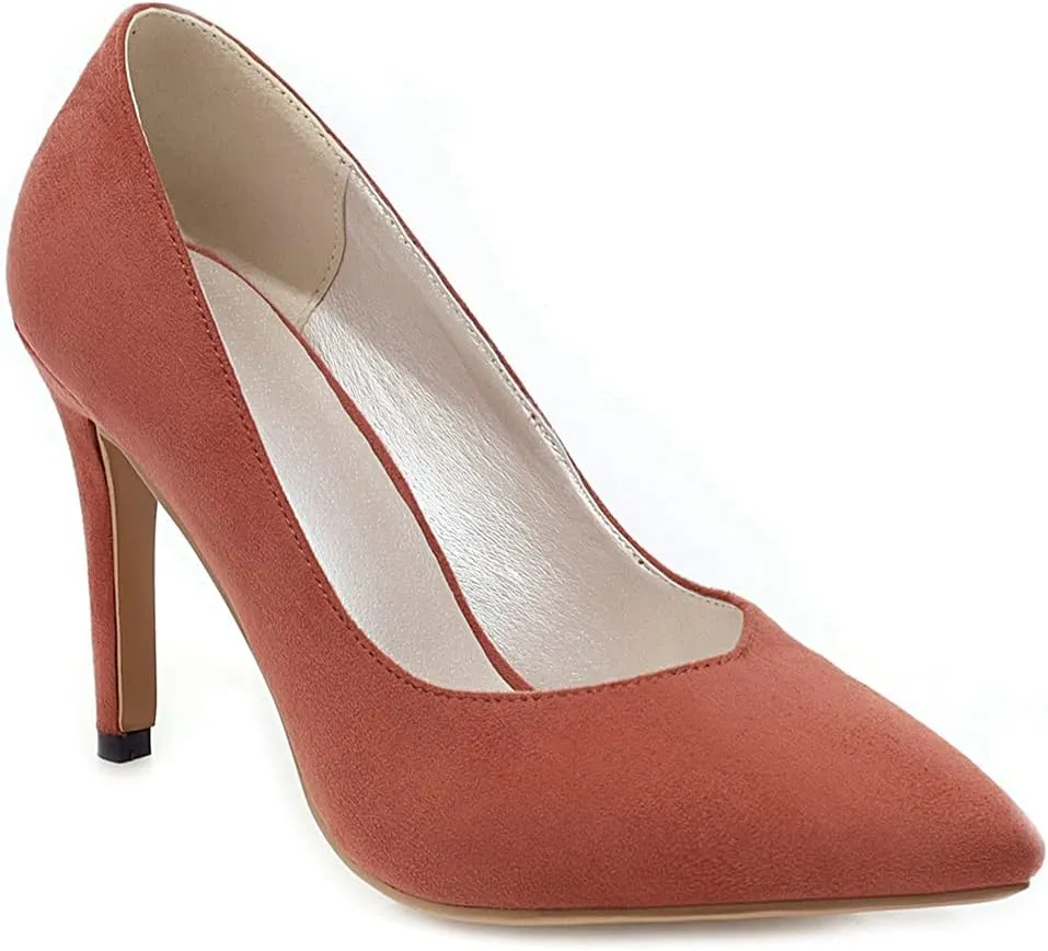 MIOKE Women's Pointed Toe Kitten Mid Heel Pumps Suede Slip On Comfort Stilettos Work Office Dress Shoes