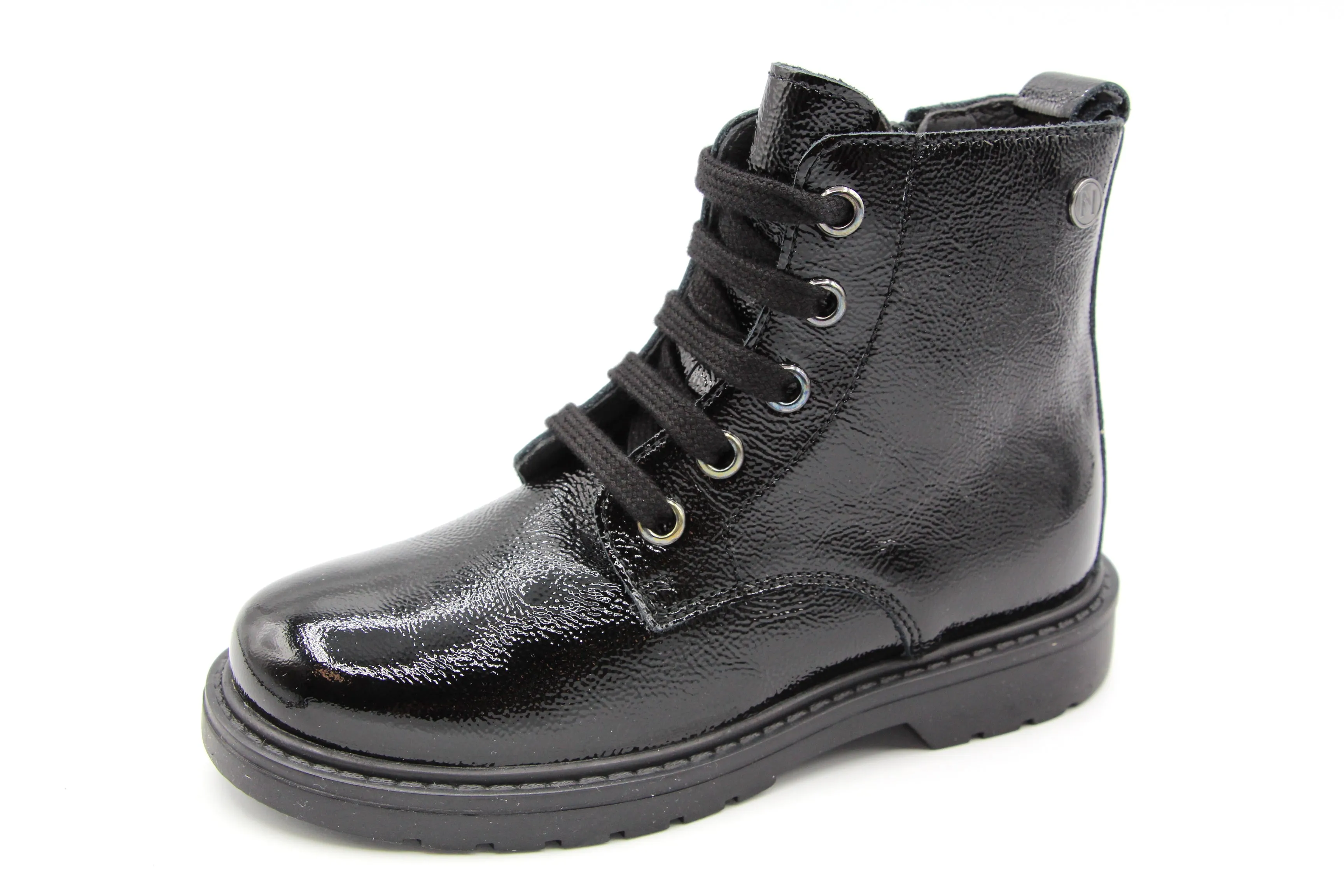 Naturino  Black Patent Combat Boots Barnett